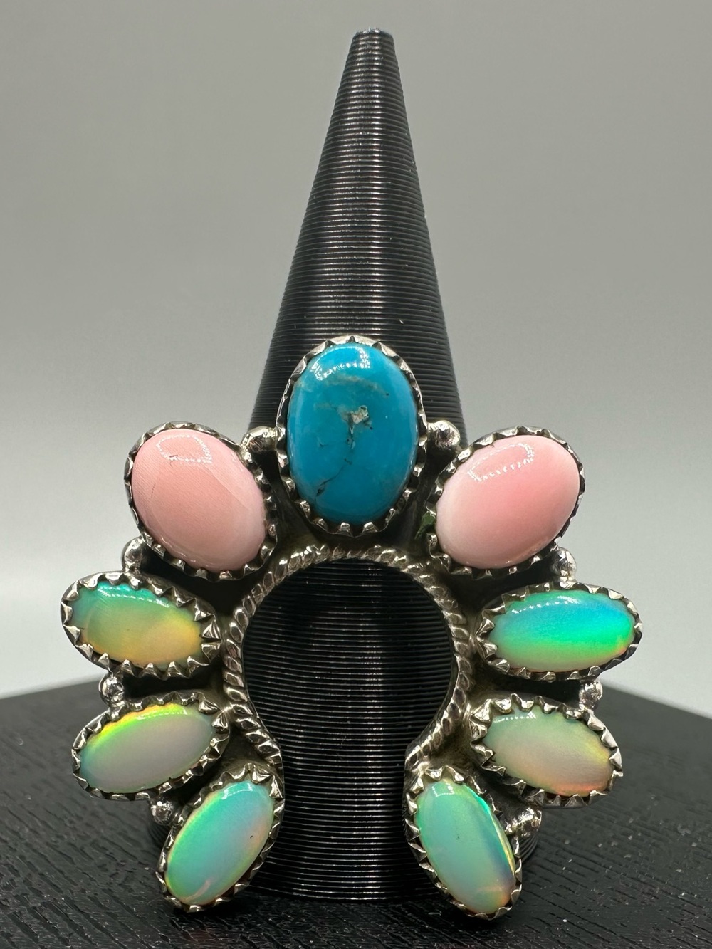 Pink Conch Opal Turquoise Sterling Silver 925 Ring Adjustable Naja